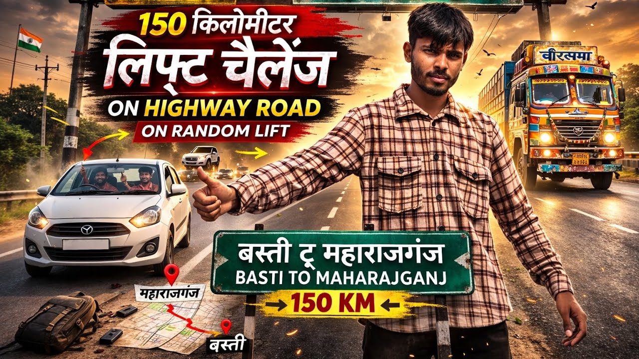 Highway पर 150KM लिफ्ट चैलेंज 😳 | क्या मैं पहुँच पाया?  बस्ती से महाराजगंज बिना एक रुपया खर्च किए 💸 