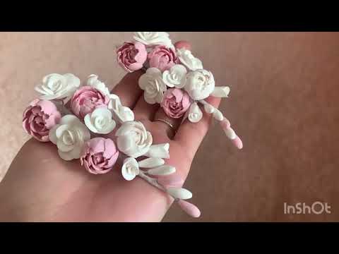 Заколка/ гілочка з квітами ручної роботи "Троянди айворі з пудровими півоніями", видео 1