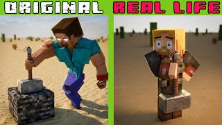 Zombie Becomes Herobrine in Thor's Hammer Challenge ⚡⌚| Original vs Real Life | Minecraft Animation