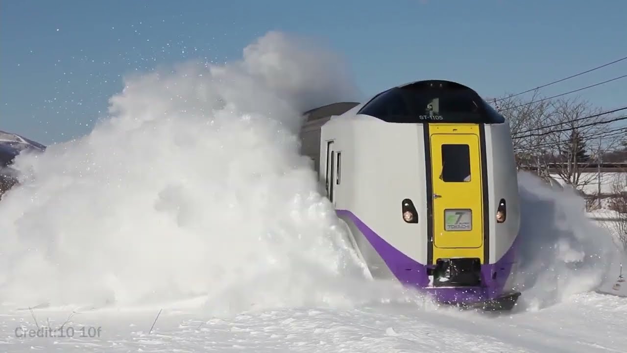 Train running through snow| Rail-wagons roll-over| Fire from locomotive| Railways-78