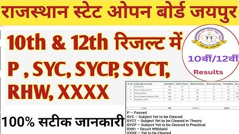 Rsos 10th & 12th result 2025| Result में P,SYC,SYCP,SYCT, RHW,XXXX क्या हैं| Rsos open board result
