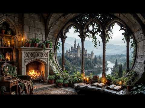 Castle Reading Chamber 🏰📚 Soft Fireplace Ambience for Calm Focus & Study - 4K