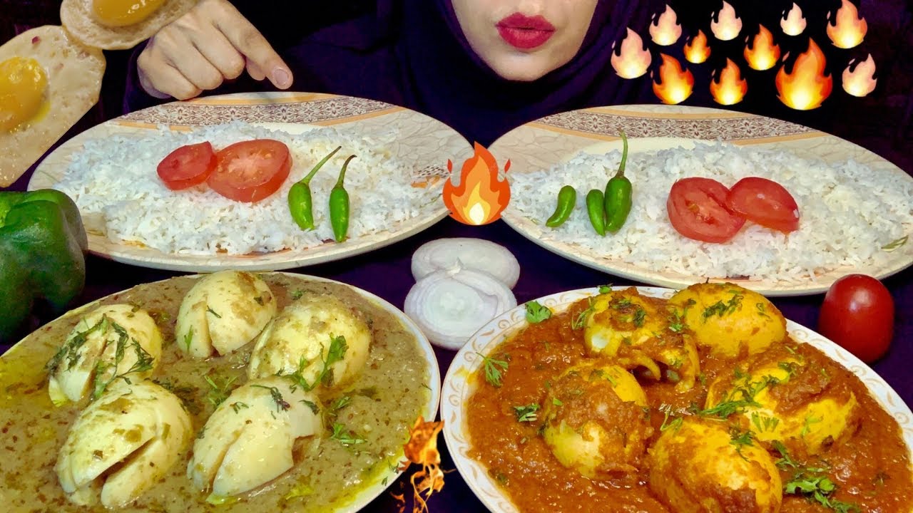 Asmr:Eating Spicy White Egg Korma+Spicy Laal Egg Curry || Anda Curry || Eating Challenge || Mukbang.