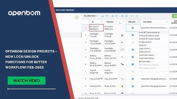 🔒 OpenBOM Design Projects – New Lock/Unlock Functions for Better Workflow!  Feb-2024