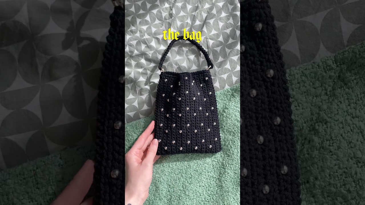 A crochet bag with metal beads 🖤 #crochet #beads