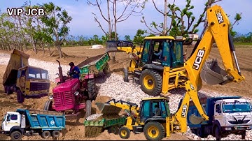 JCB 3dx Loading Mud in Trolley With 4wd Mahindra Arjun NOVO 605 John Deere Eicher 242 Tractors #jcb