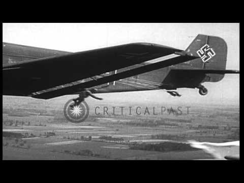 German paratroopers and bombers strike Belgium during blitzkrieg. HD Stock Footage