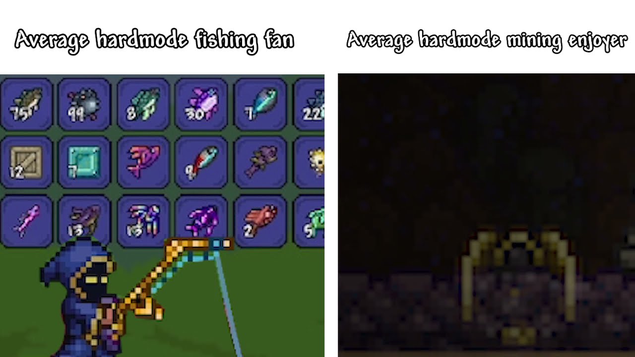 Average Fishing fan vs Average Mining enjoyer Terraria
