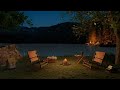 Lake Ambience near Campfire at Night | Waves Lapping and Cricket Sounds