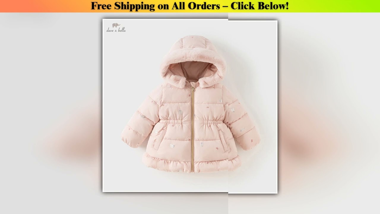Dave Bella Girls Coat Autumn Winter Baby Velvet Hooded Fashion Overcoat Kids Thick Jacket
