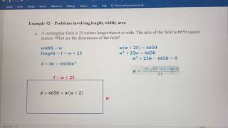 Modeling Equations - Length, Width, Area - Quadratic Example - Part 1
