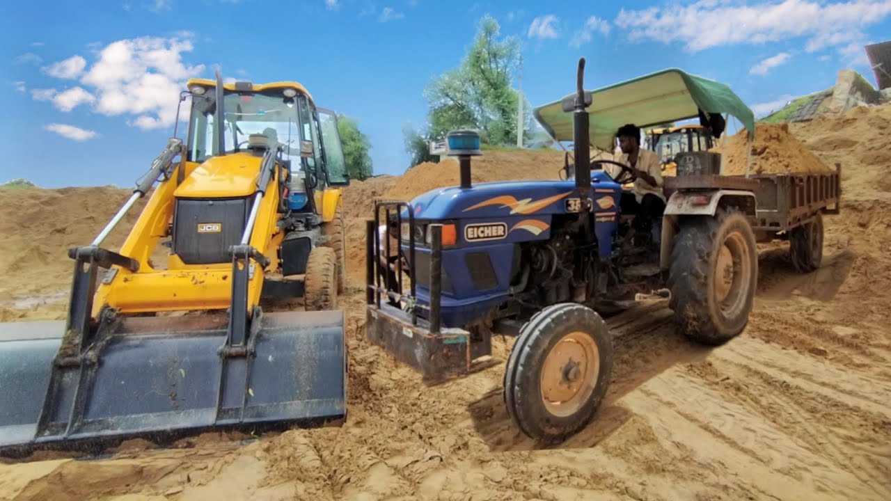 jcb 3dx Eicher 380 tractor dumper gadi mahindra tractor over