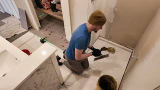 How to Lay Tile with Perfect Cuts | Floor Tile Installation After Prep. 2 Part.