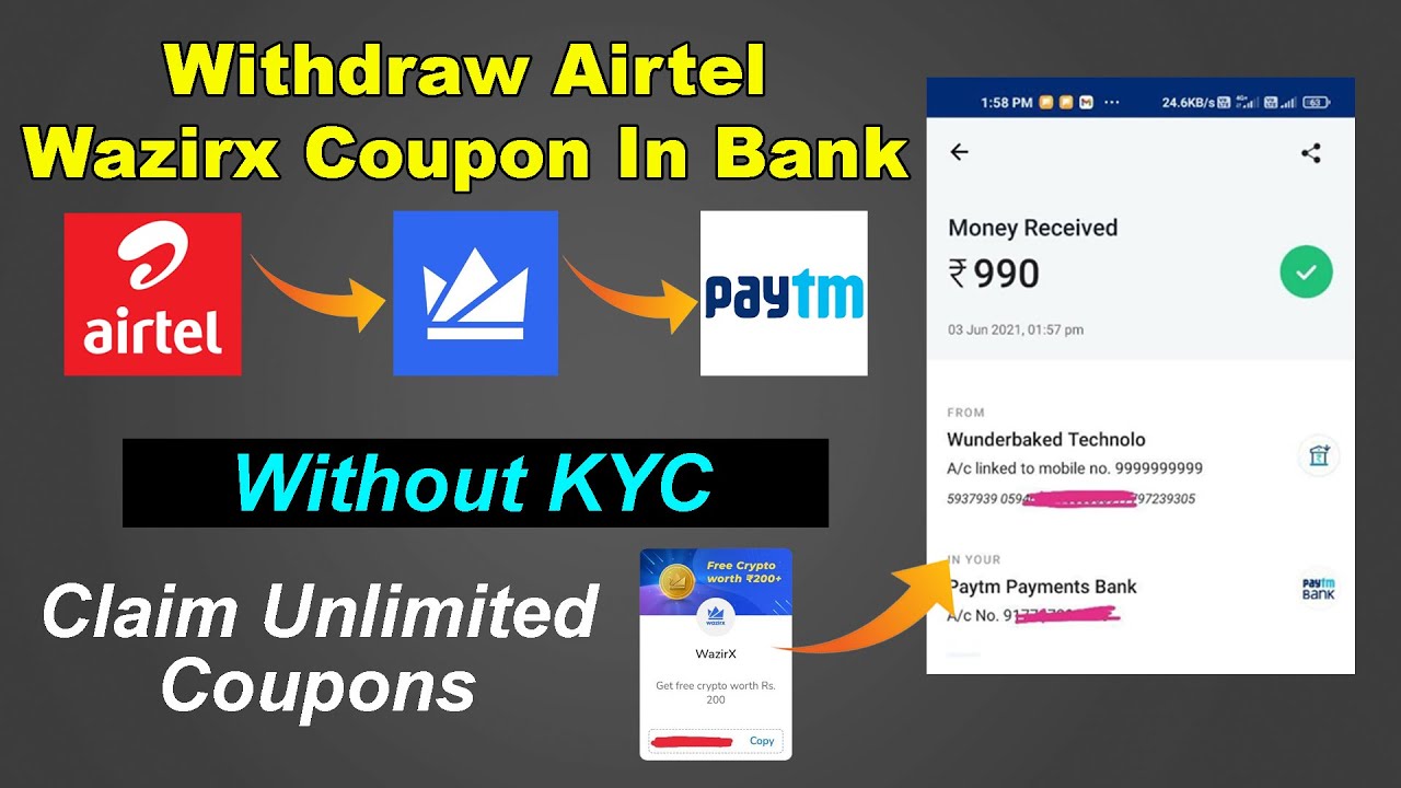 [Trick] Airtel Wazirx Coupon Withdraw Into Bank Claim Unlimited