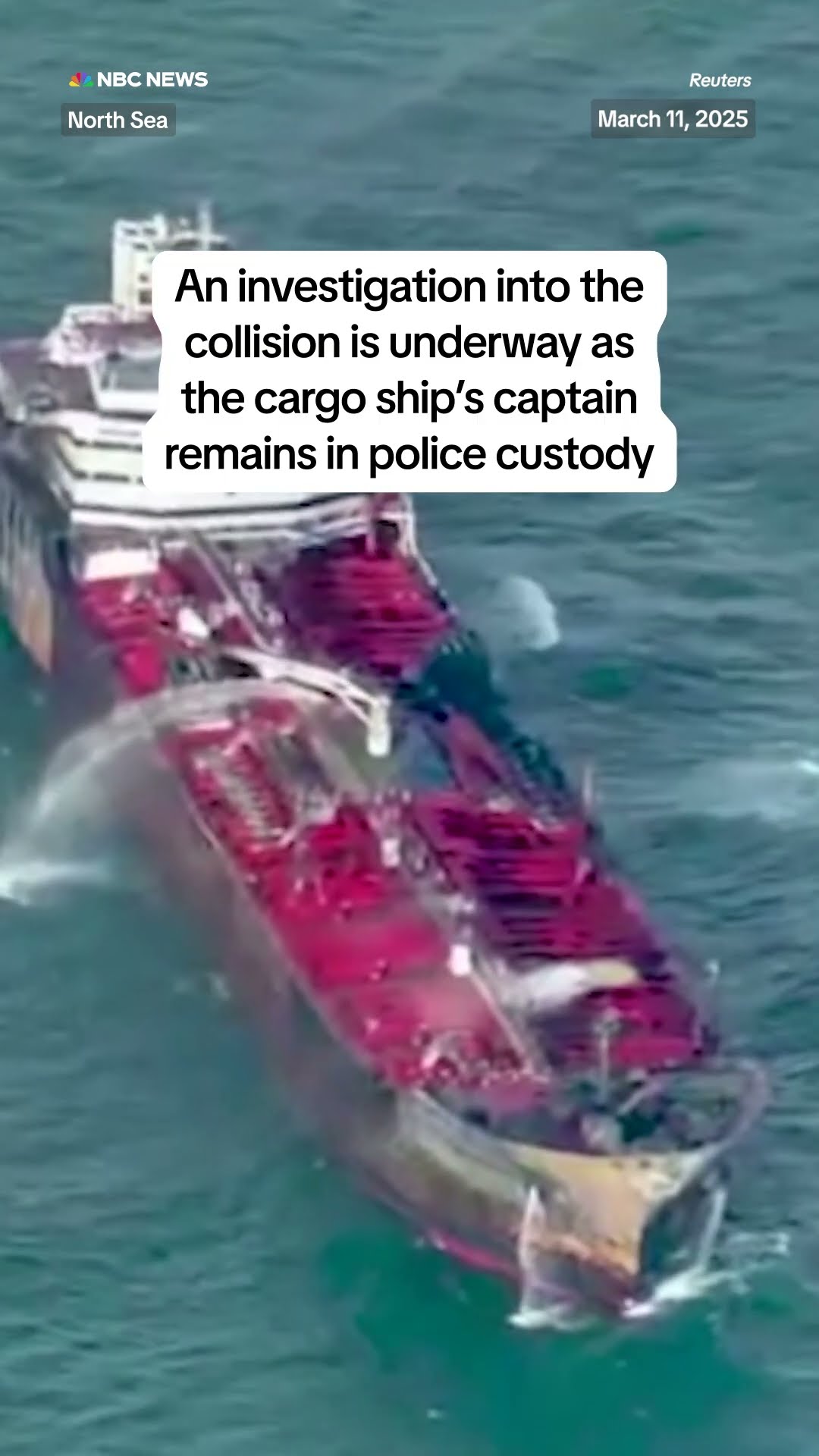 New video shows the moment a cargo ship collided with a U.S. oil tanker in the North Sea