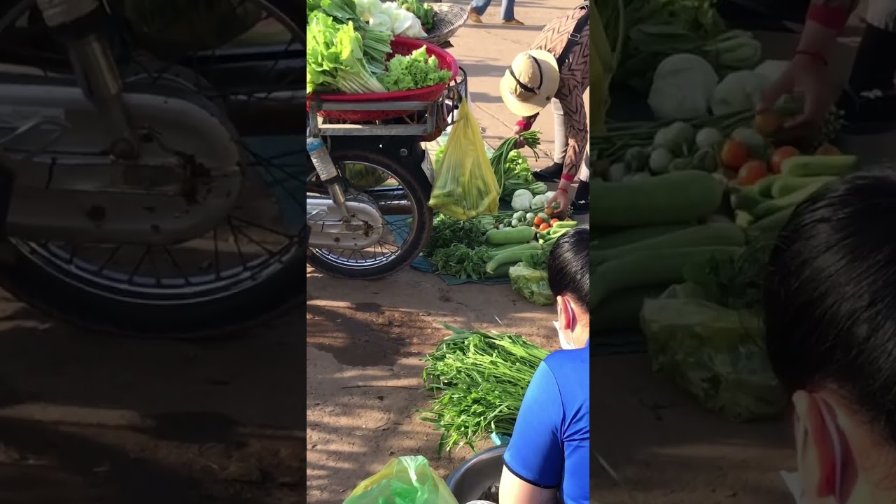 Wow so fresh vegetables, Cambodia market in the morning at countryside