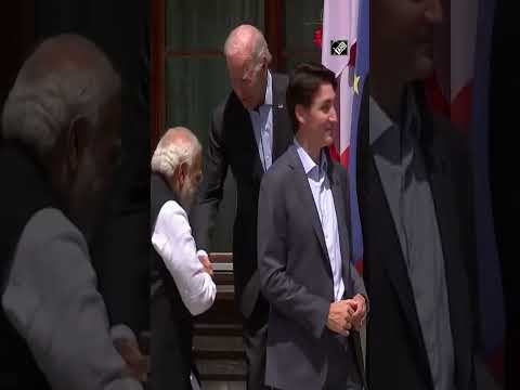 US President Joe Biden walks up to PM Modi to greet him