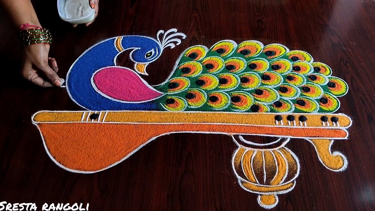 New year 2024 Special Free Hand Rangoli design 🦚 || Easy free hand kolam ||