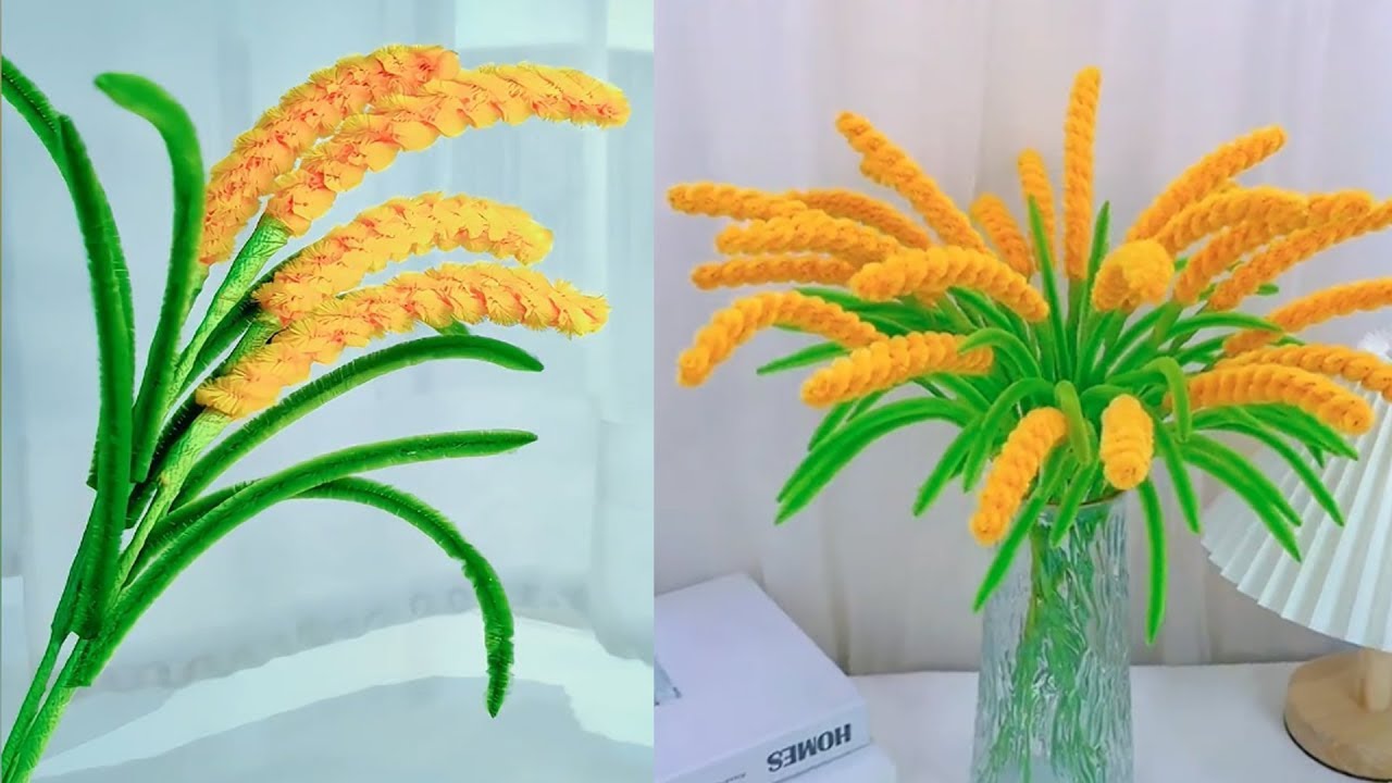 DIY Golden Rice Ears | how to make pipe cleaner art ear of rice | glitter pipe cleaner crafts