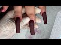 Dark red airbrush acrylic nails