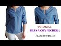 DIY Como hacer blusa con pechera  o cartera de mujer corte y confección