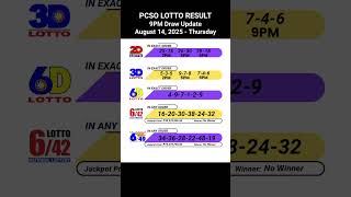 Pcso 2d 3d 6d 642 649 Lotto Results Today 9pm Draw Of August 14 2025 lottoresultstoday