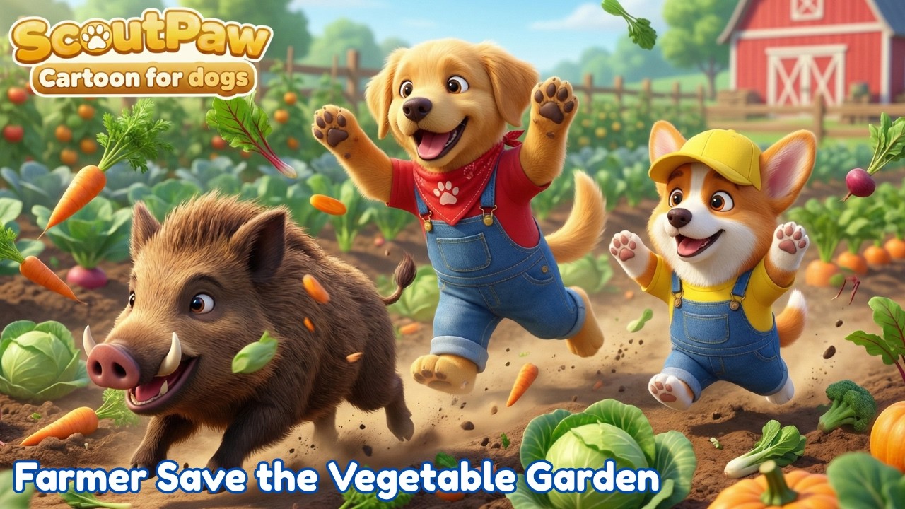 ScoutPaw Farmer Save the Vegetable Garden 🐗🥕 Cartoon for Baby Dogs Home Alone 🐶 Music for Dog