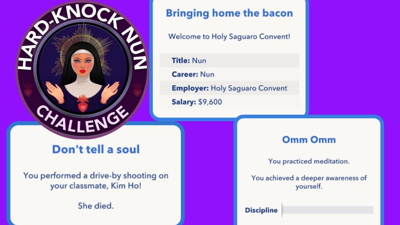 How To Complete The Hard Knock Nun Challenge | Become A Nun | Bitlife