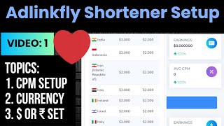 ❣️ Adlinkfly Link Shortener CPM setup 1000 views Payout Rates 🎀