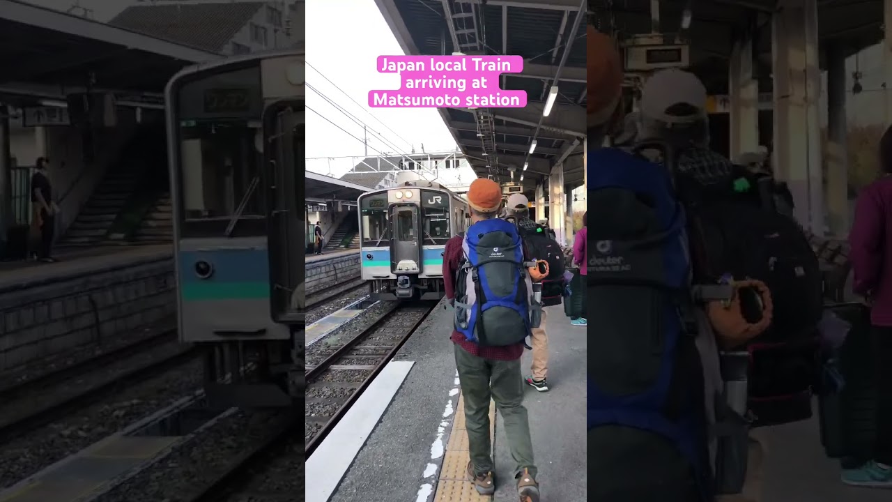 Japan local train arriving at Matsumoto station 