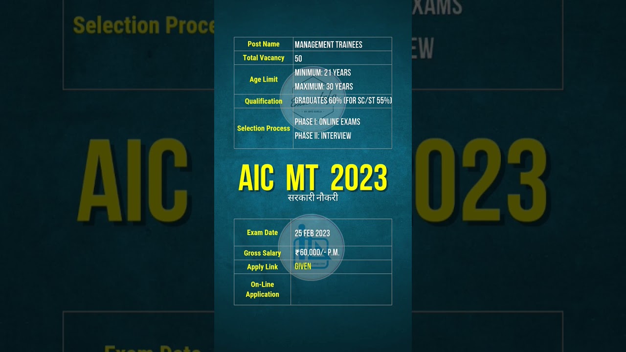 💥 AIC Management Trainees 2023 | Govt Job | Salary ₹60000 