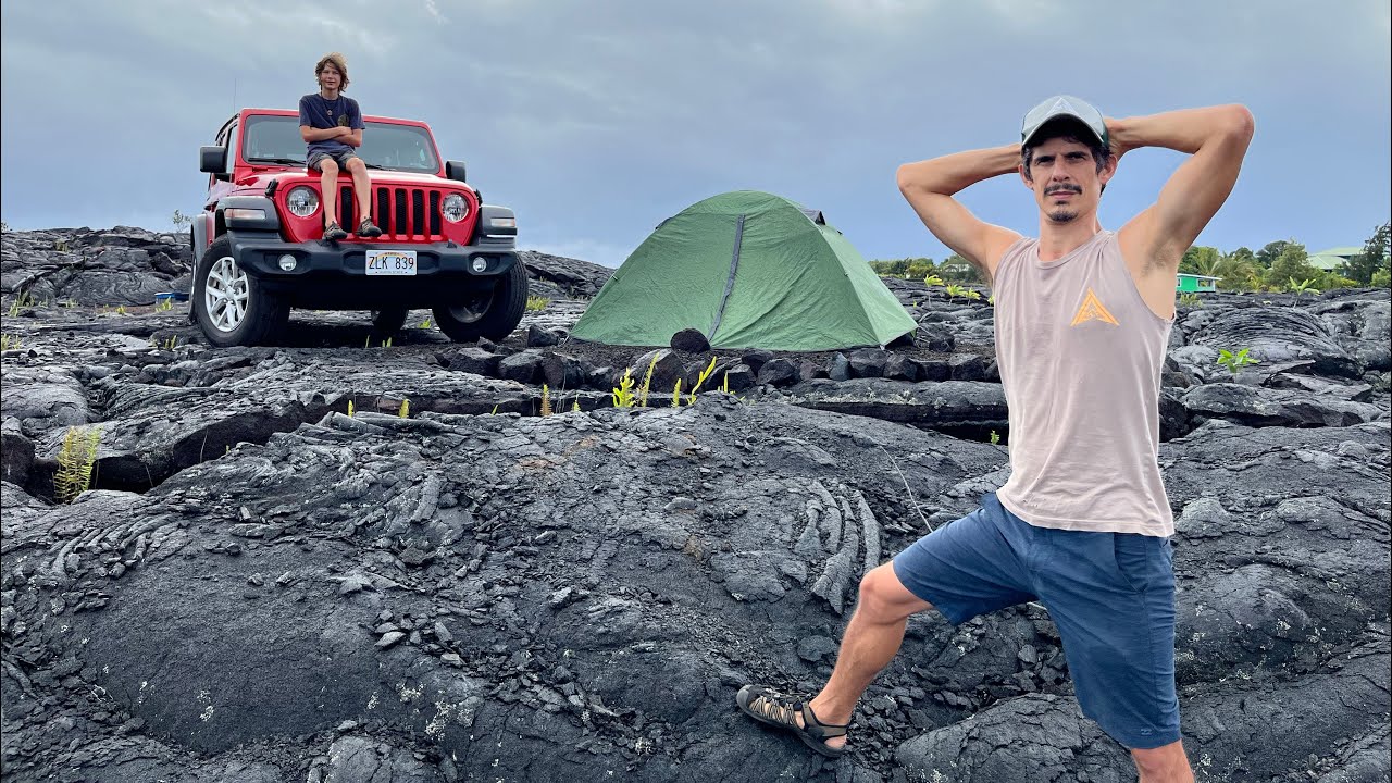 Building Off Grid “Tiki” Cabin on my Lava Field in Hawaii and Camping Overnight in It