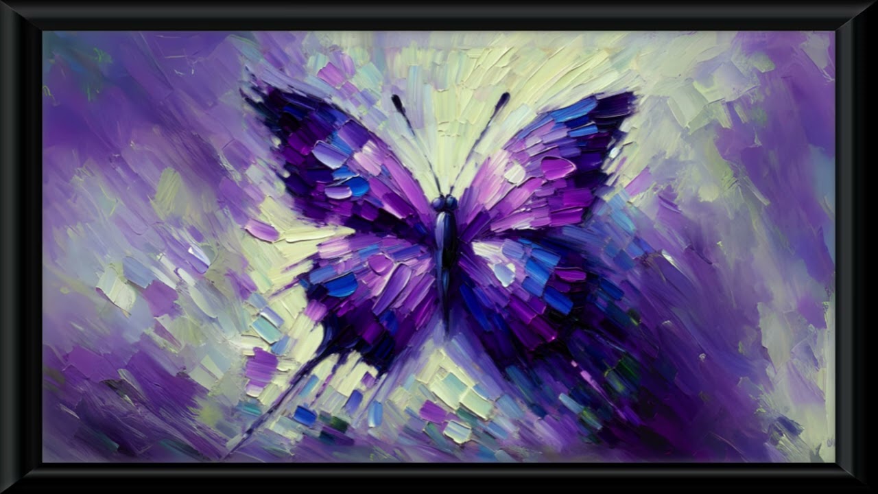 Purple Abstract Butterfly Oil Painting Wallpaper – 4K Frame TV Art (2 Hours, No Music)