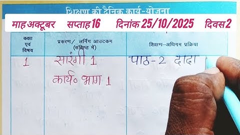 शिक्षक डायरी कक्षा 1 ll सप्ताह 16 दिवस 2 ll Shikshak diary class 1 ll week 16 ll kaksha 1 ki diary
