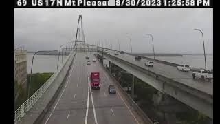 Live view of the Ravenel Bridge in Charleston, South Carolina as Idalia makes landfall