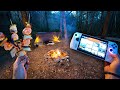 Luxury camping cooking and gaming in forest no tent