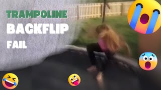 Girl Does a Backflip and Almost Falls Out of the Trampoline