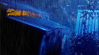 The sound of heavy rain on the metal roof at night, the sound of the rain quickly falling asleep