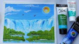 How To Paint Waterfall in Easy Way😱-Full Tutorial step by step for beginners