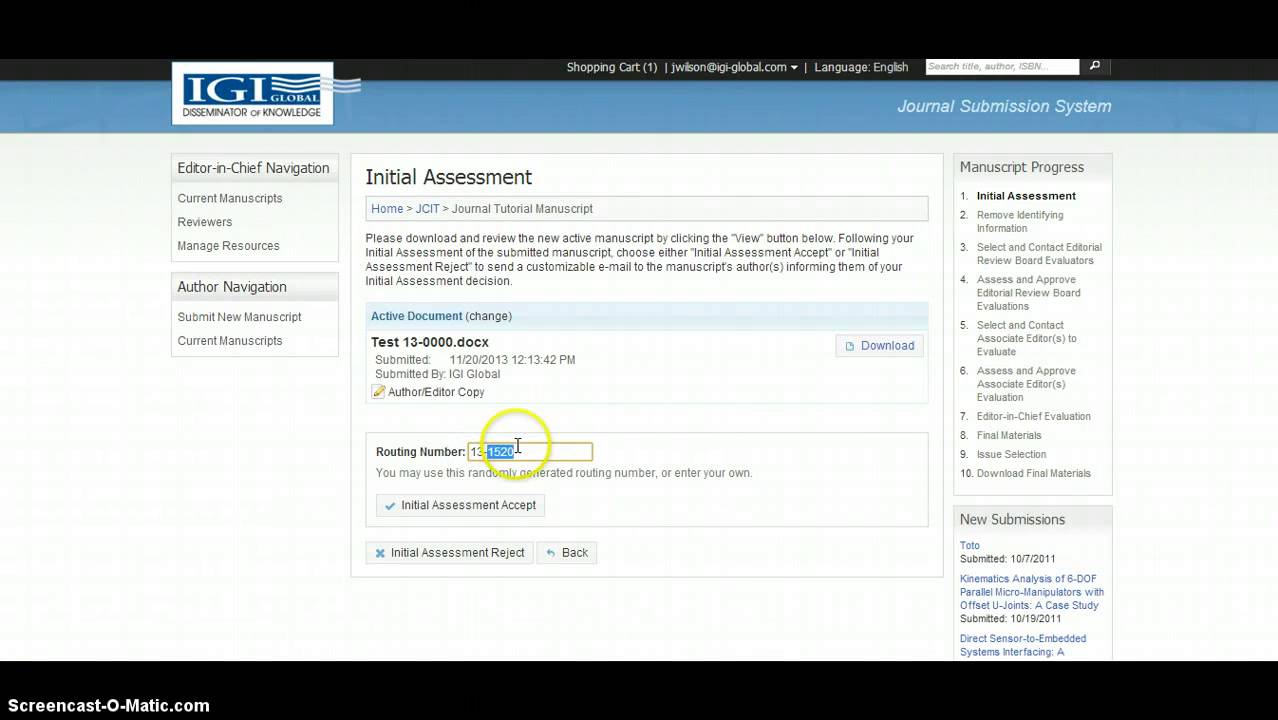 Journal Online Submission System (JOSS) Step 2: Initial Assessment
