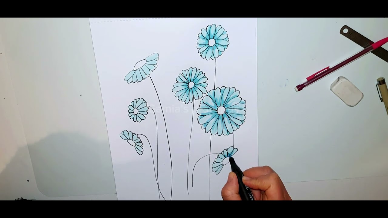 🌿 Dessin jolies fleurs avec feutres alcool de chez action 💙 - YouTube