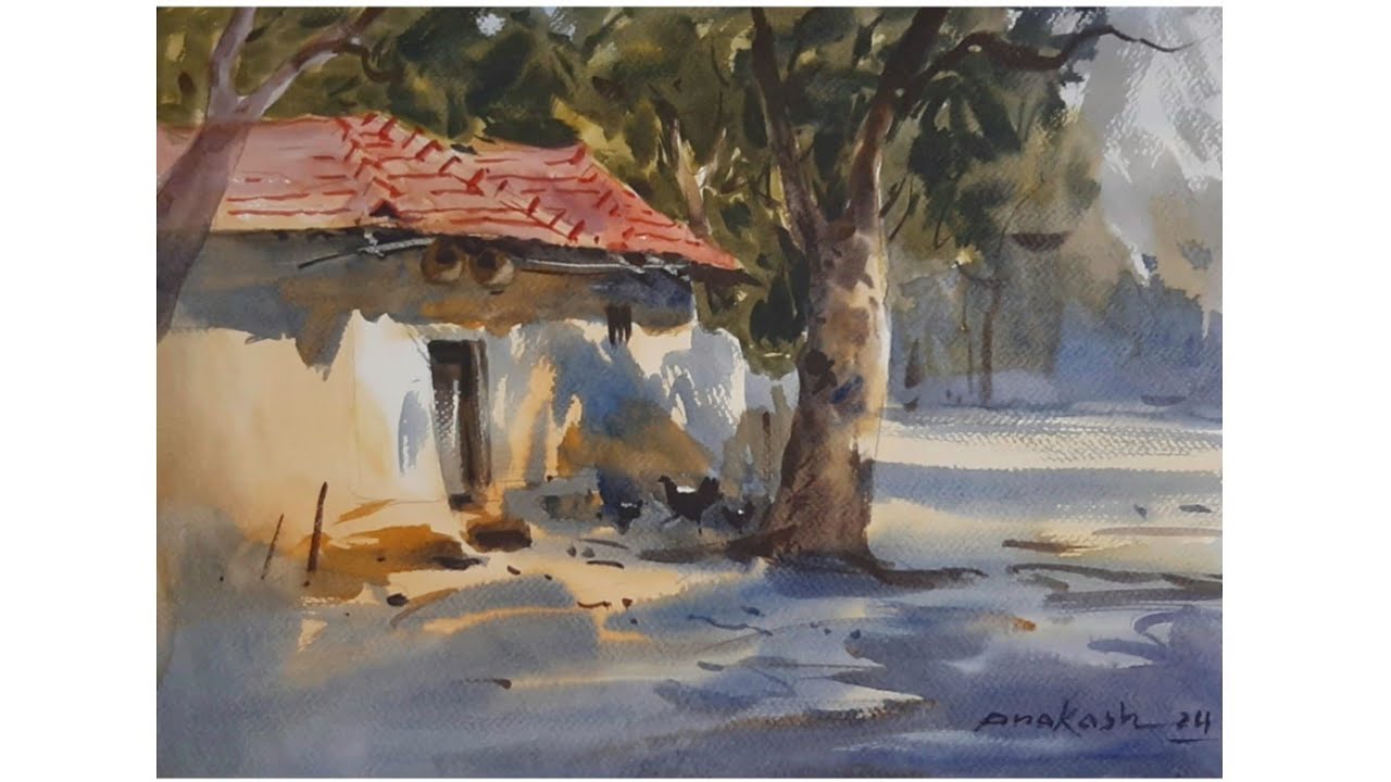 How to Paint Village Scenery in Watercolour by Prakash Mahato - YouTube