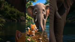 mochicat prank an elephant 😂#viral #funnycat#cuteanimals #elephant #3danimation #animalfriends