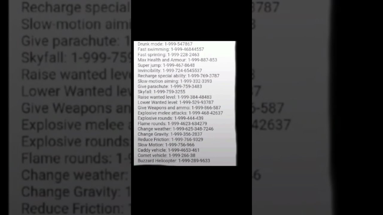 All Gta 5 Number Cheat Codes For Story Mode Gta5