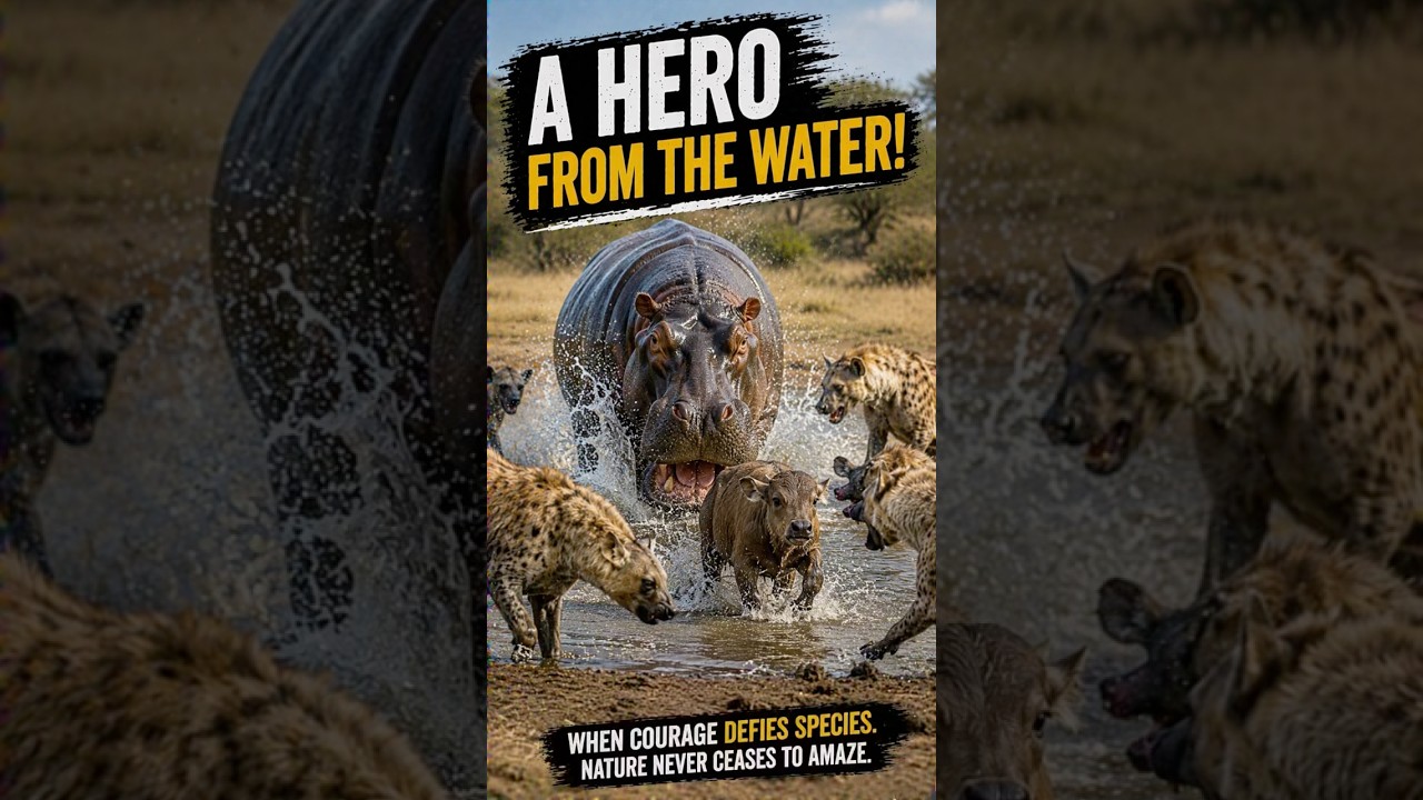 A buffalo calf got unexpected help from a hippo #wildlife #animallife #shorts