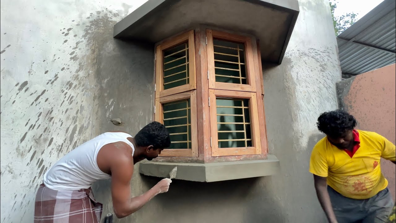 Techniques of Window design Bottom Plastering Construction-Using by sand and cement mixer mortar