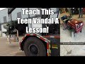 School Bully Trashes Lawnmower And Loading Cranes Onto Cabover Peterbilt