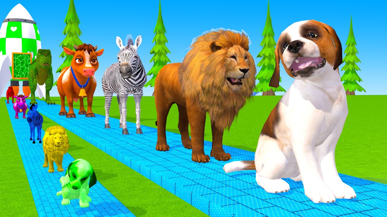 Long Slide Game With Cow Elephant Gorilla Hippopotamus Tiger 3d Animal Game Funny 3d Animals