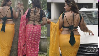 BONG MIMI & PIU SARE EXPRESSION // SAREE LOVER // BACK BLOUSE LOVER #sareelove #saree