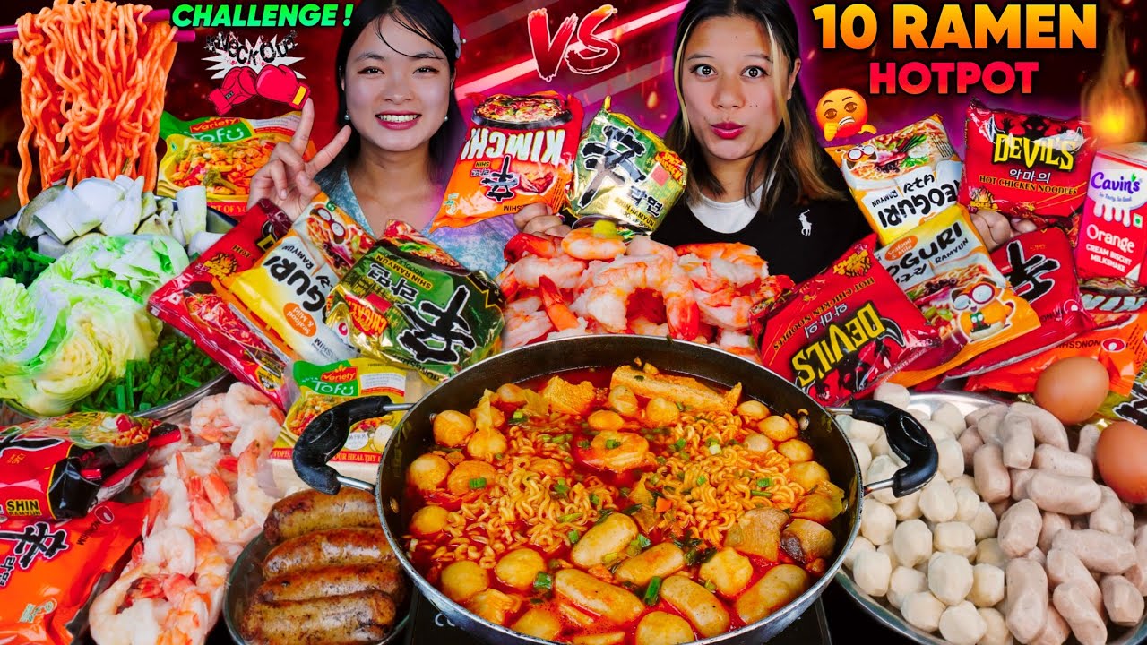 10 видов острой лапши рамен ЧЕЛЛЕНДЖ ХОТПОТ Мукбанг 🍜 | УГАДАЙ ЕДУ Челлендж 🔥